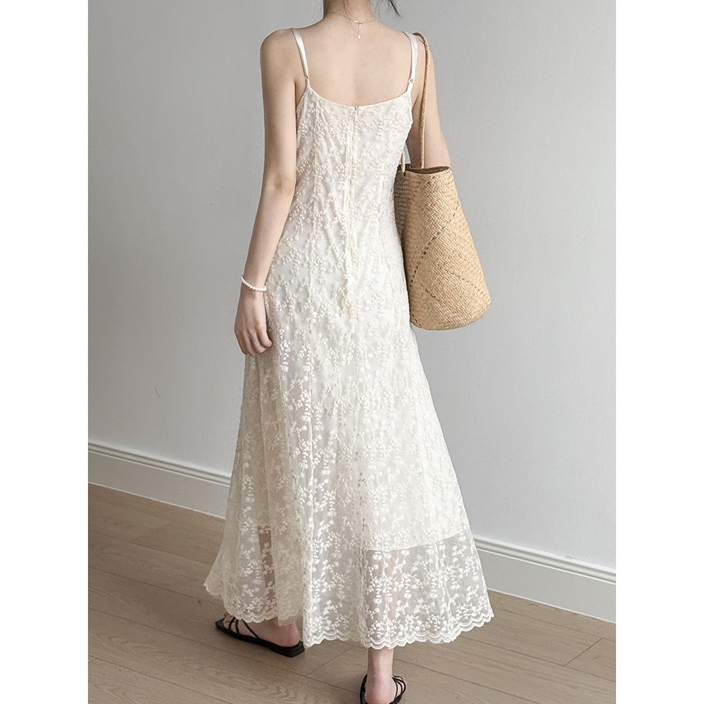 Lena Damen-Spitzen-Maxikleid mit V-Ausschnitt – Festliches Kleid für Hochzeitsgast und besondere Anlässe-3