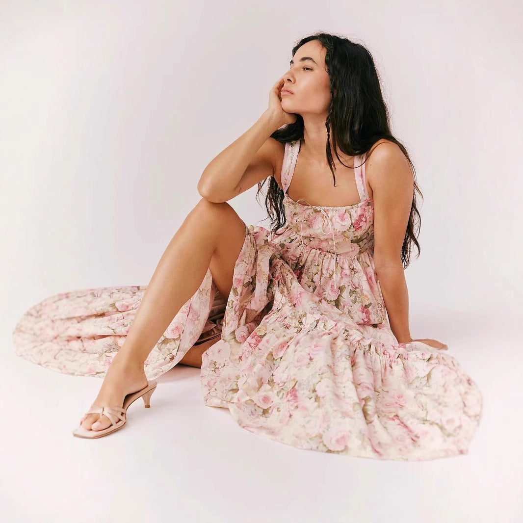 Variant image for Lena Maxikleid Sommer Damen - Chiffon Plissee Boho Stil mit Spaghetti-Trägern - Empire Taille Lange Kleider-1