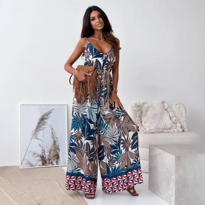 Variant image for Lena Eleganter Jumpsuit Damen Weiß - V-Ausschnitt, Weites Bein, Gürtel Taille, Leichter Druckstoff für Sommer-17