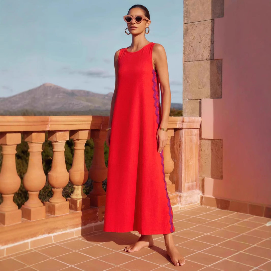 Lena Ärmelloses Midi Kleid Damen - Entspannte Passform für Sommerkleider, Stilvolle Seitenstreifen, Bequem und Vielseitig-4