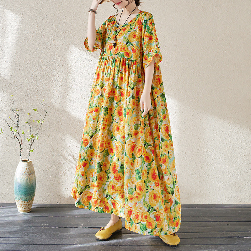 Variant image for Lena Damen Maxikleid Sommer - Eleganter Blumendruck - Lockere Passform - Atmungsaktive Baumwollmischung-2