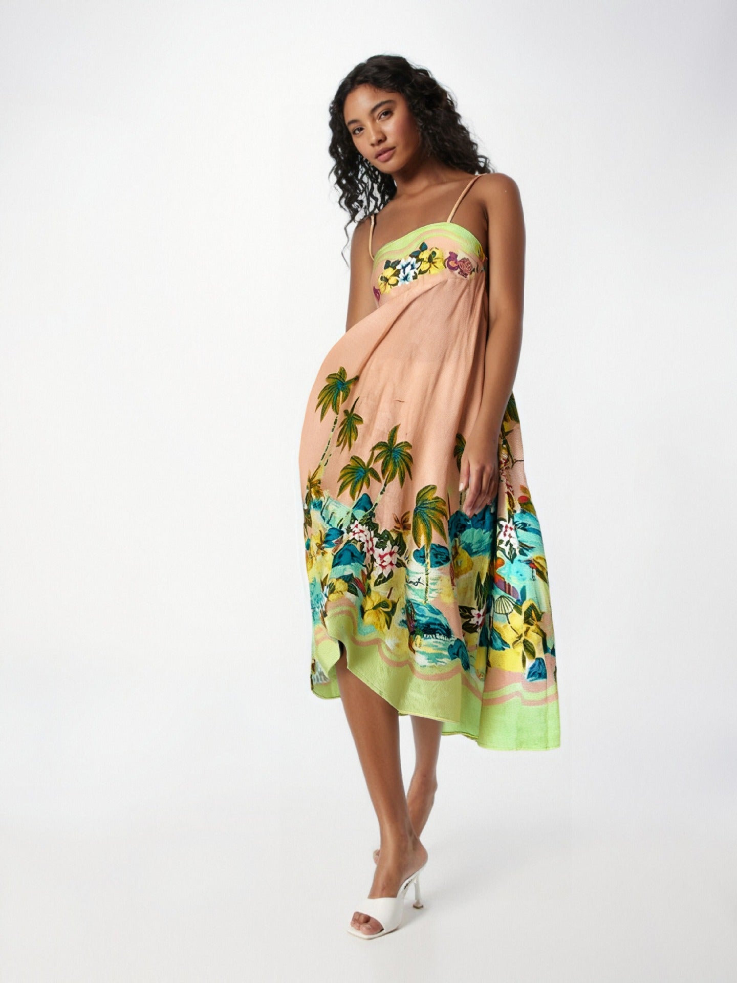 Variant image for Lena Maxikleid für Frauen - Trägerlos - Hohe Taille - Abstrakter Druck - Leicht und Fließend-23