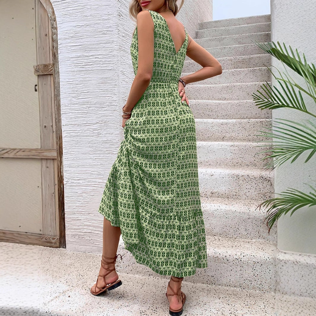Lena Damen Midi Kleid - Ärmellos V-Ausschnitt Bohemian Print Sommerkleid für Freizeit und Urlaub-5