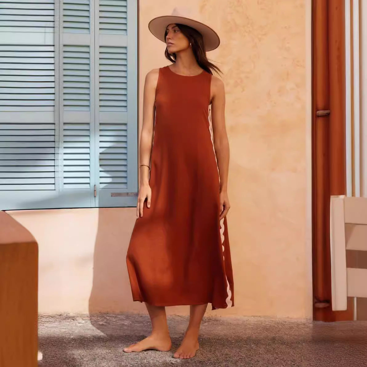 Variant image for Lena Ärmelloses Midi Kleid Damen - Entspannte Passform für Sommerkleider, Stilvolle Seitenstreifen, Bequem und Vielseitig-1
