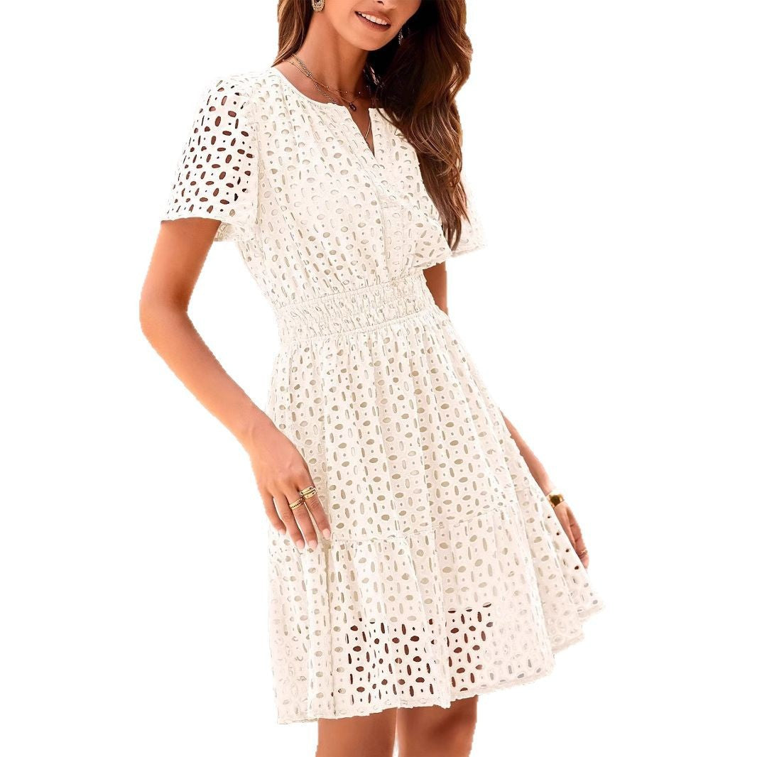 Damen A-Linien Kleid Blau Größe M Baumwollmischung V-Ausschnitt Sommerkleider-5
