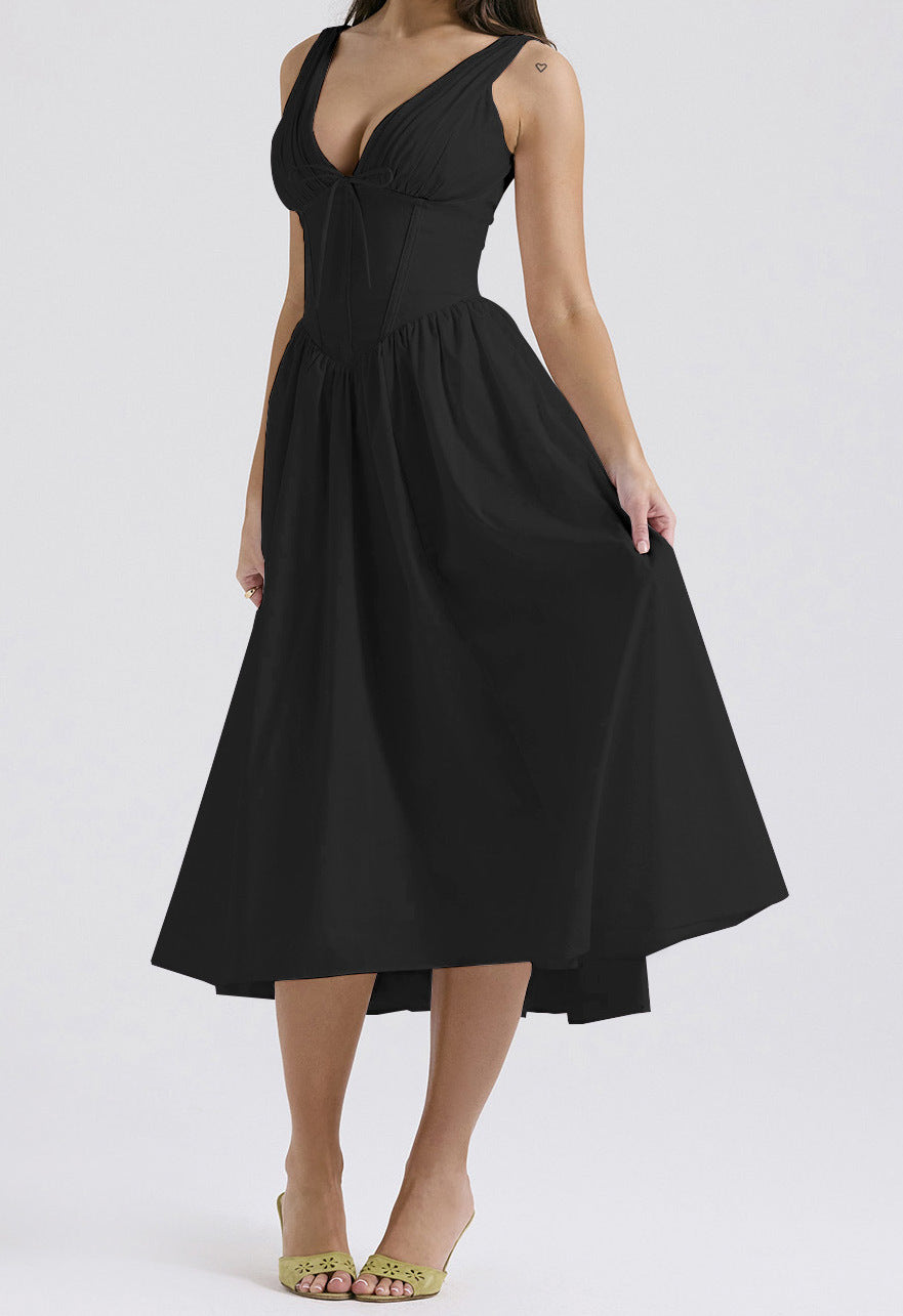 Variant image for Lena Ärmelloses Midi-Kleid V-Ausschnitt A-Line Blumendruck Damenkleid für Frühling und Sommer-29