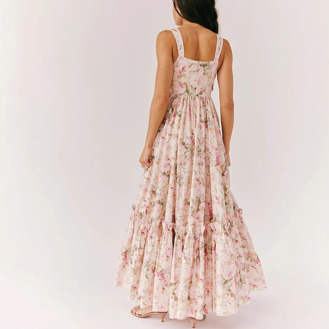 Lena Maxikleid Sommer Damen - Chiffon Plissee Boho Stil mit Spaghetti-Trägern - Empire Taille Lange Kleider-4