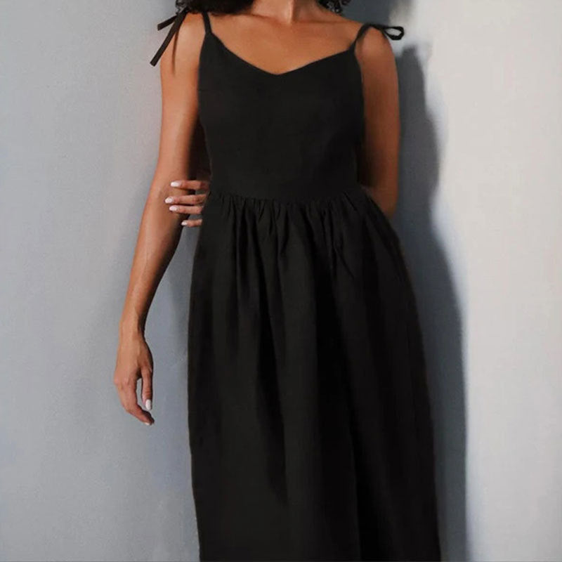 Variant image for Lena Damen Midi Kleid - Leinenmisch V-Ausschnitt, Offener Rücken, Sommerkleider für Freizeitveranstaltungen-9