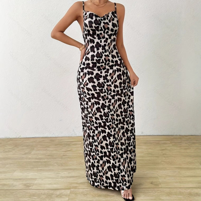 Damen Maxikleid Leopard Druck Größe M Polyester Festlich-4