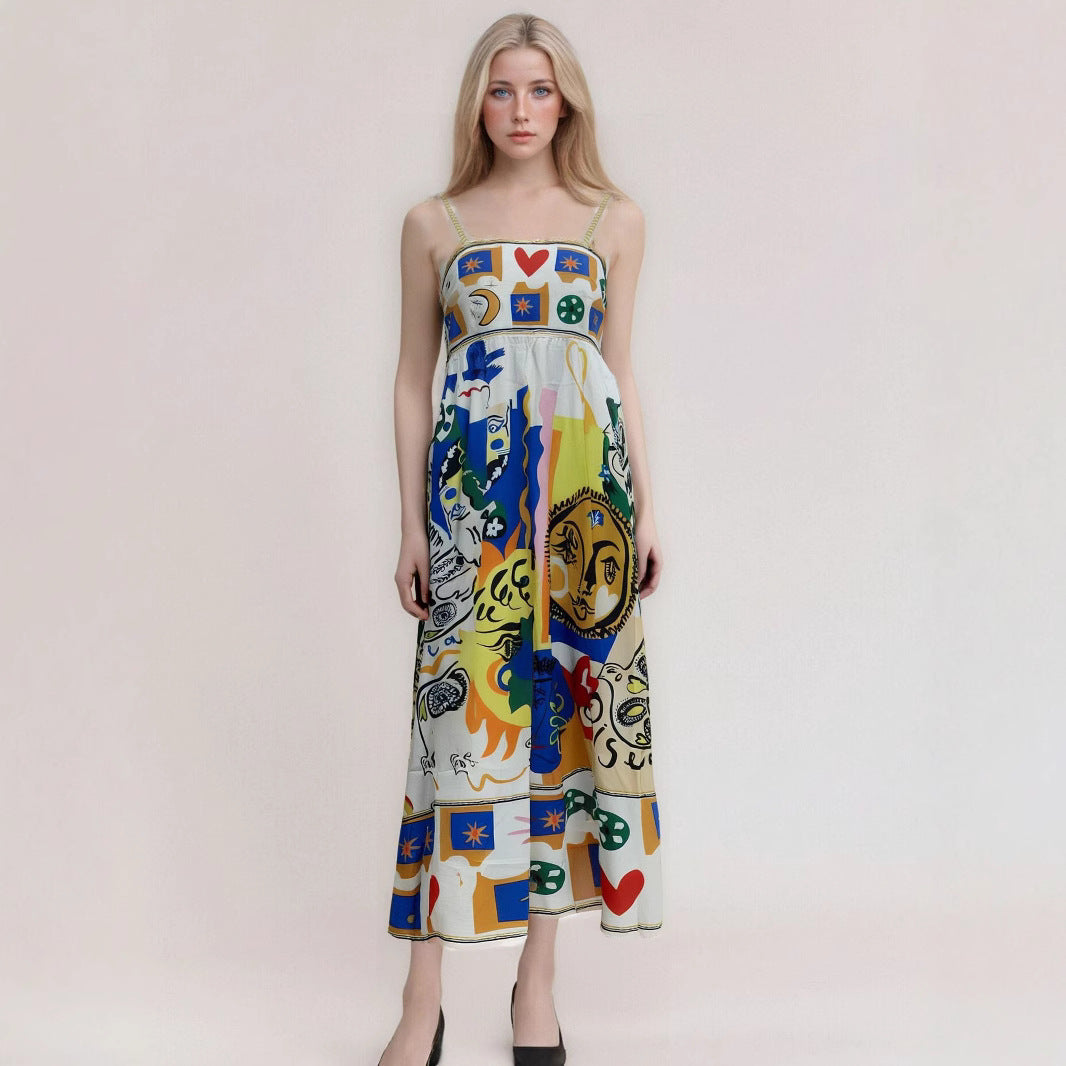 Lena Maxikleid für Frauen - Trägerlos - Hohe Taille - Abstrakter Druck - Leicht und Fließend-4