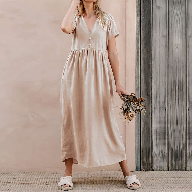 Variant image for Lena Damen Midi Kleid - Lässiger V-Ausschnitt - Baumwollmischung - Perfekt für Sommerkleider-1