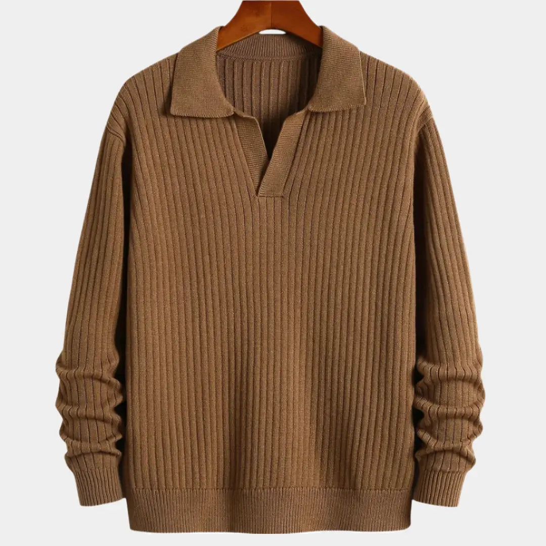 Herrenpullover Braun Größe M Chemische Faser V-Ausschnitt Vertikales Muster-1
