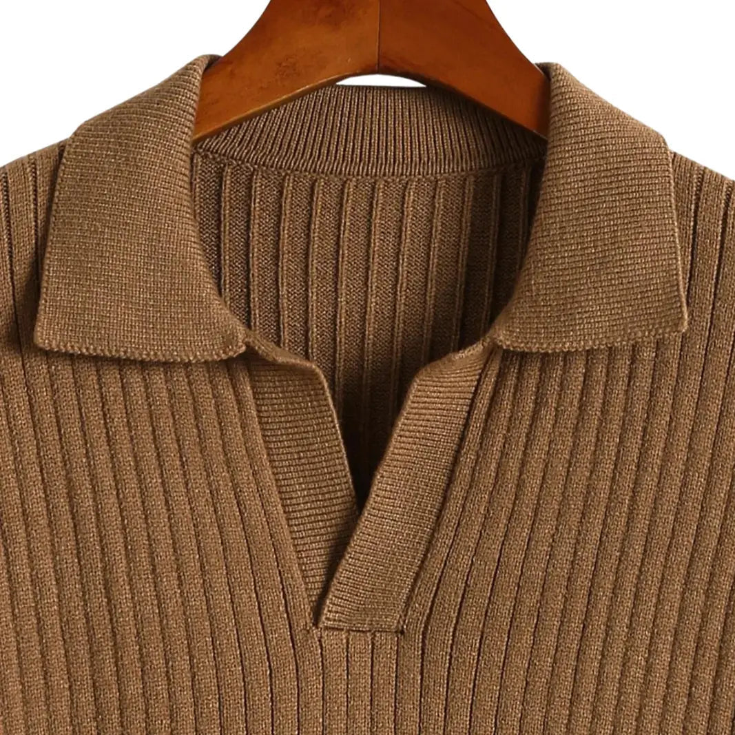 Herrenpullover Braun Größe M Chemische Faser V-Ausschnitt Vertikales Muster-3