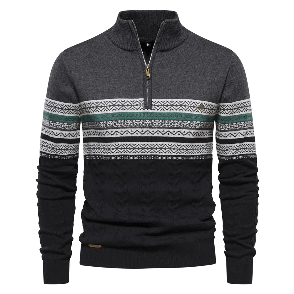 Herren Pullover Grau Größe M Retro-Muster Strickstoff-4