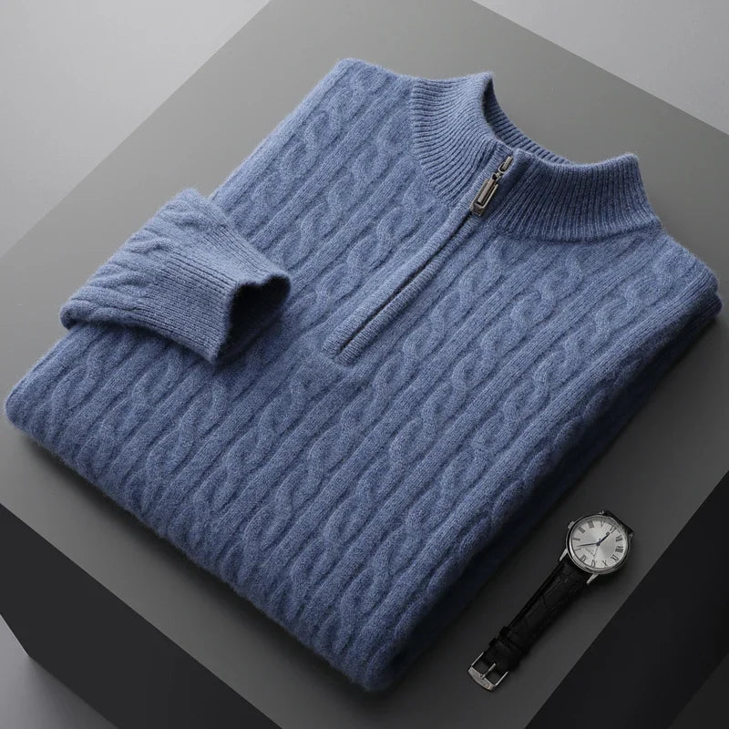 Variant image for Herren Pullover Grau Größe M Kaschmir-Wollmischung Kabelstrick Viertelzip-13