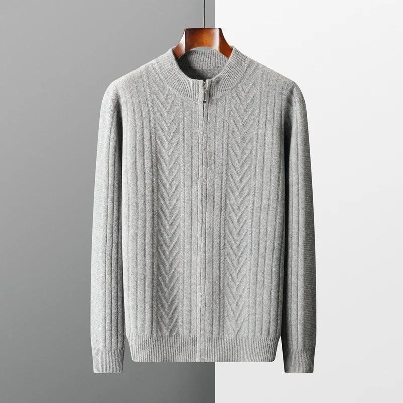 Herrenpullover Grau Größe M Wollmischung Kabelstrick Design-2