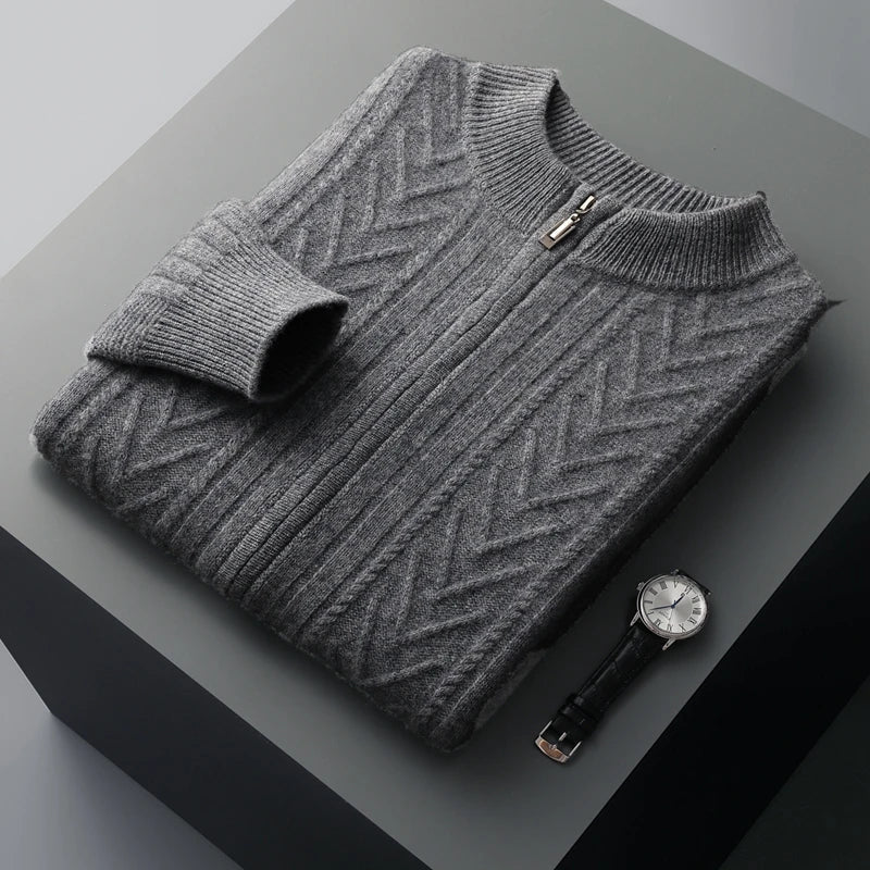 Variant image for Herrenpullover Grau Größe M Wollmischung Kabelstrick Design-7