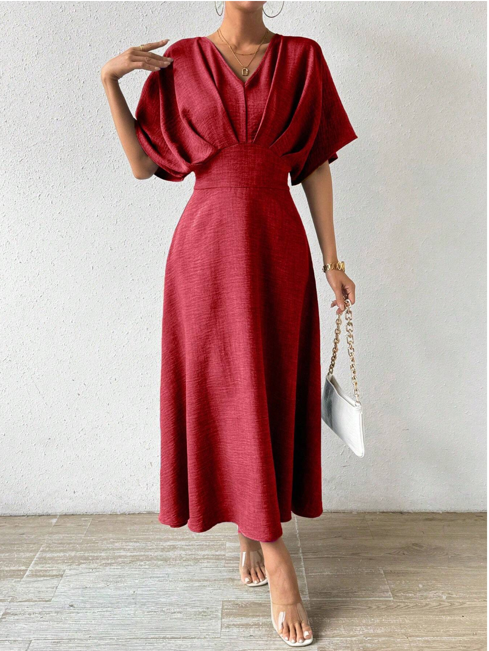 Variant image for Adeline – Elegantes Maxikleid Sommer für Damen mit V-Ausschnitt und Fledermausärmeln, Ideal für Festliche Anlässe-19
