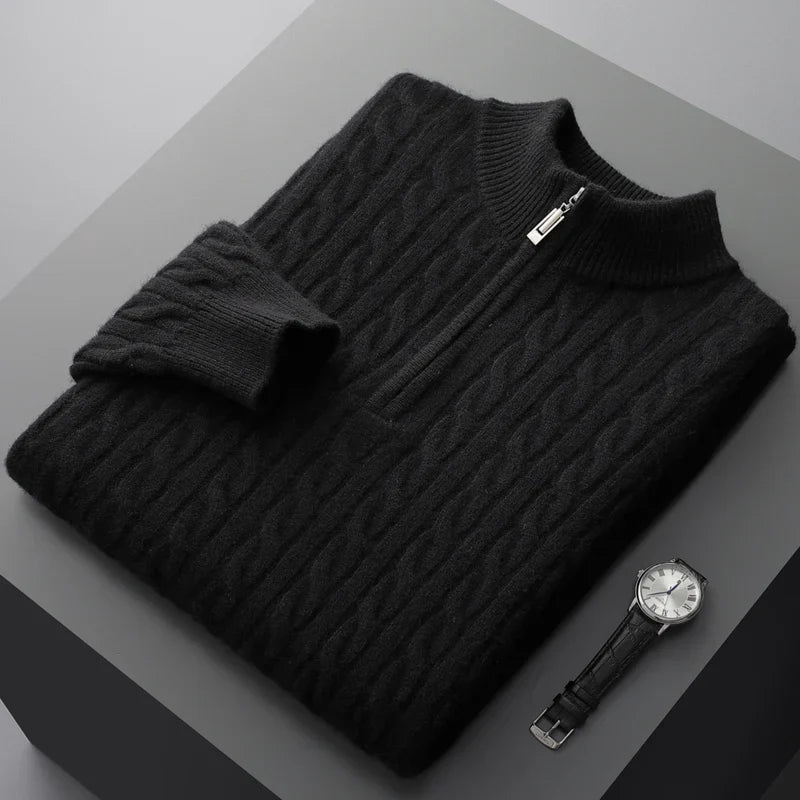 Variant image for Herren Pullover Grau Größe M Kaschmir-Wollmischung Kabelstrick Viertelzip-19