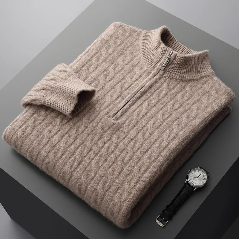 Variant image for Herren Pullover Grau Größe M Kaschmir-Wollmischung Kabelstrick Viertelzip-1