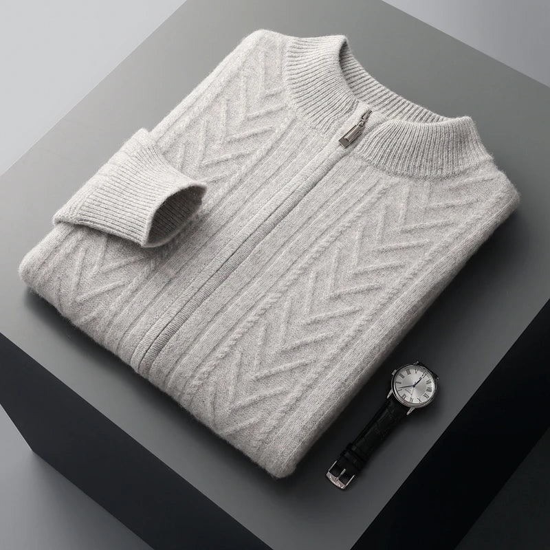 Herrenpullover Grau Größe M Wollmischung Kabelstrick Design-1