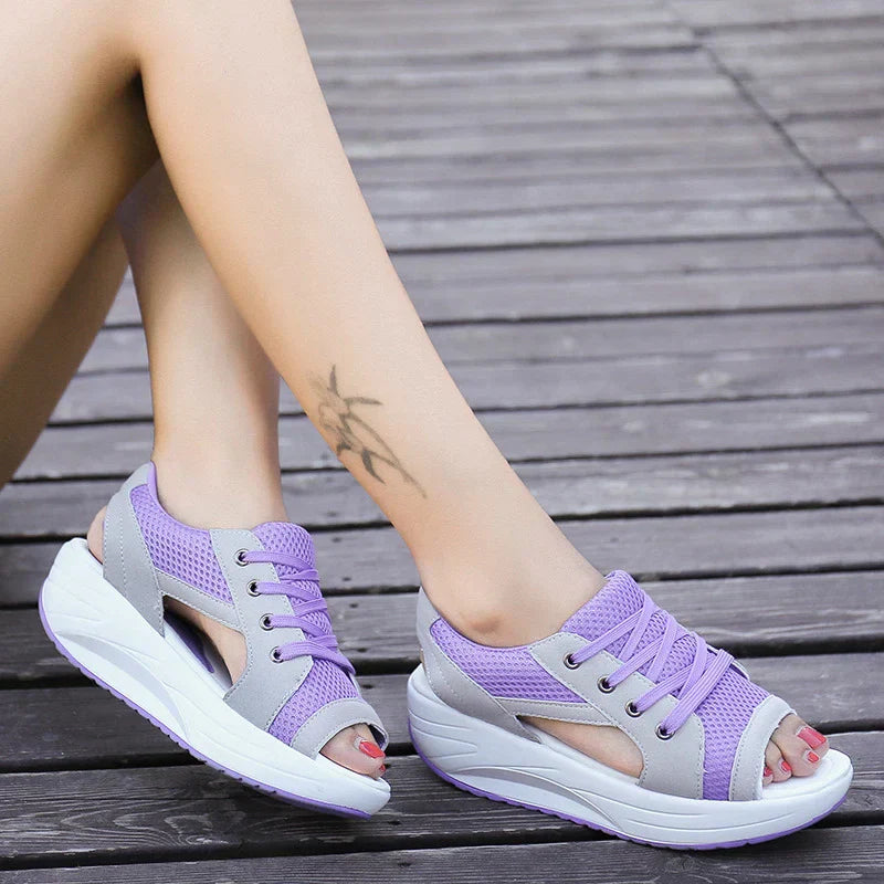 Anna - Orthopädische Damen Sandalen Muffin mit Ausschnitt und Schnürung - Bequeme Sommerschuhe in Grün-4