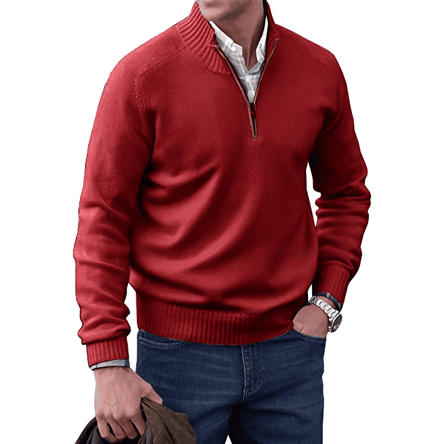 Variant image for Herrenpullover Grau Größe M Strick Viertel-Zip-55