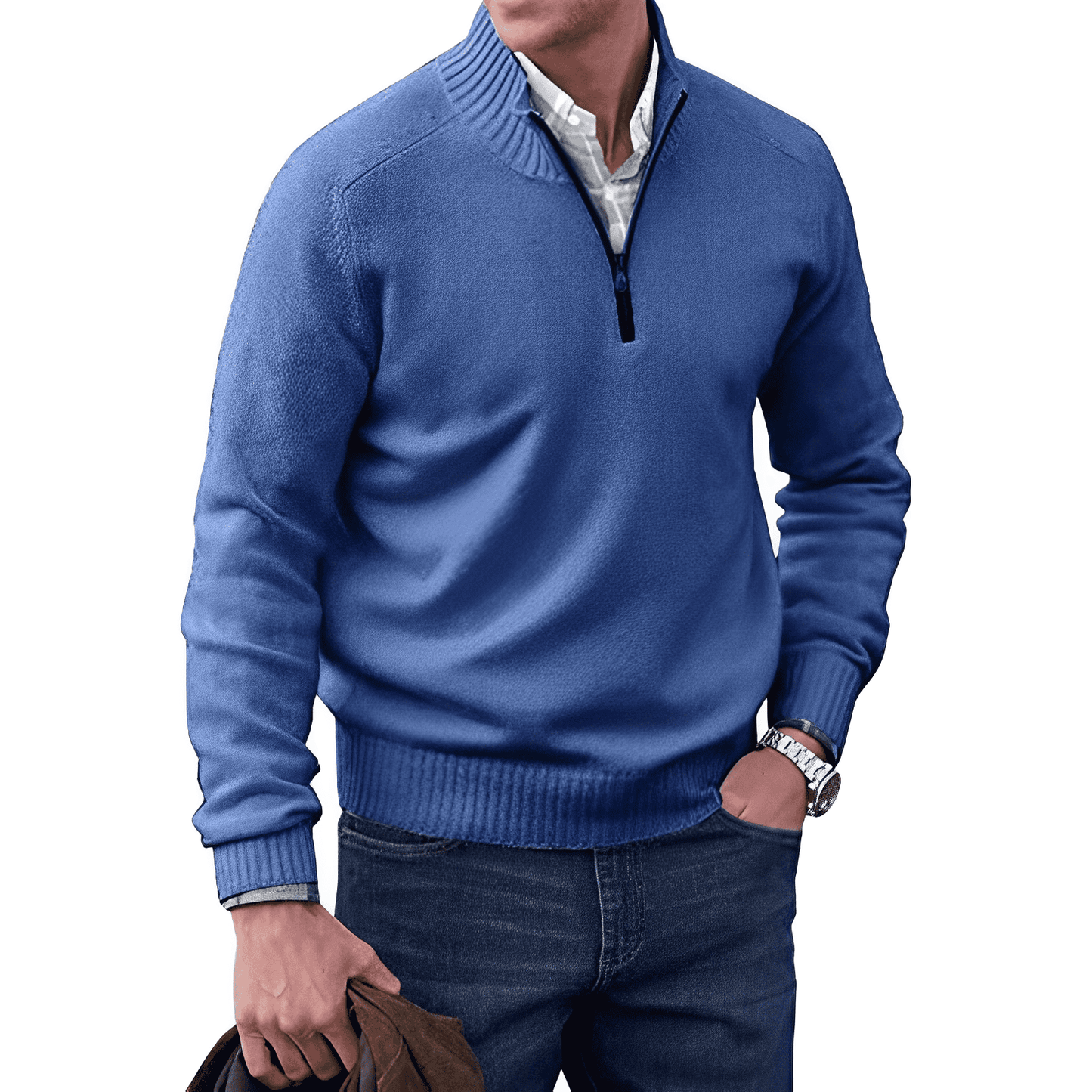 Variant image for Herrenpullover Grau Größe M Strick Viertel-Zip-37