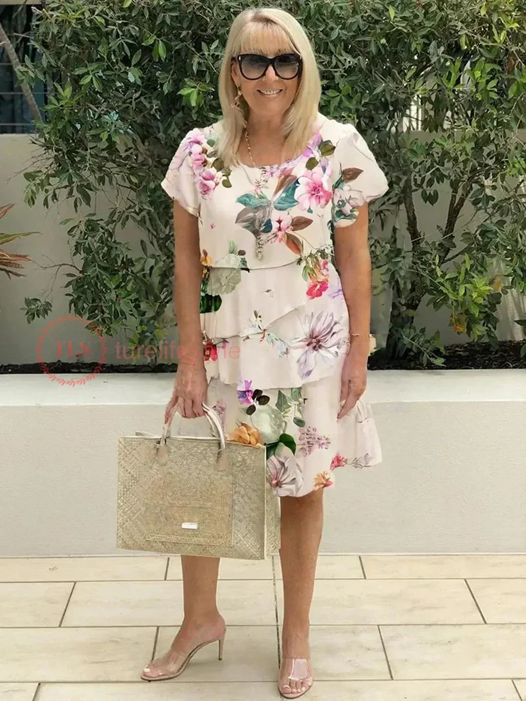 Dalia – Florales Maxikleid Sommer Für Damen – Elegantes Lange Kleid Mit Rundhalsausschnitt-4