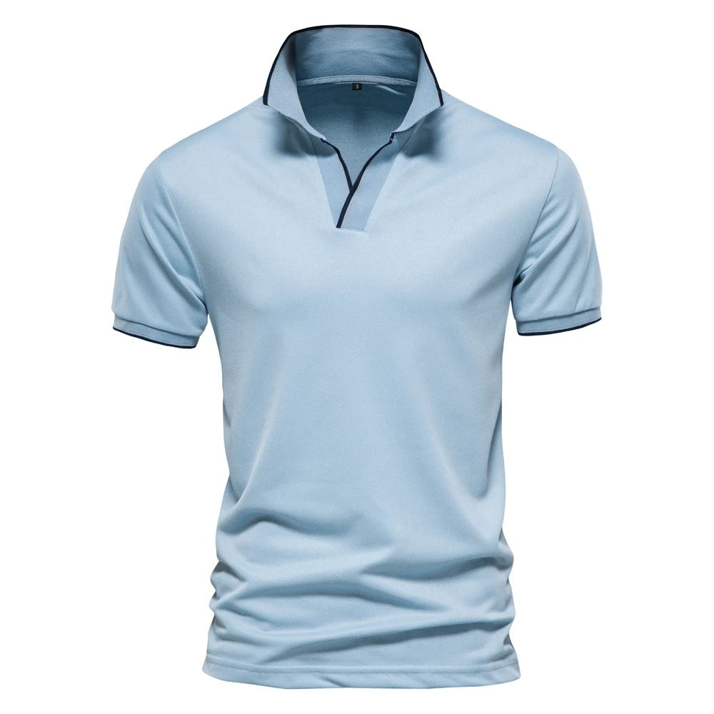 Variant image for Max | Herren Polohemd Hellblau mit V-Ausschnitt – Atmungsaktives Polo Hemd für Freizeit und legere Anlässe-21