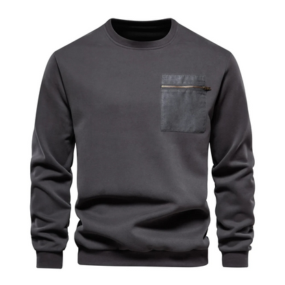 Variant image for Herrenpullover Grau Größe M Baumwolle mit Reißverschlusstasche und Rundhalsausschnitt-1