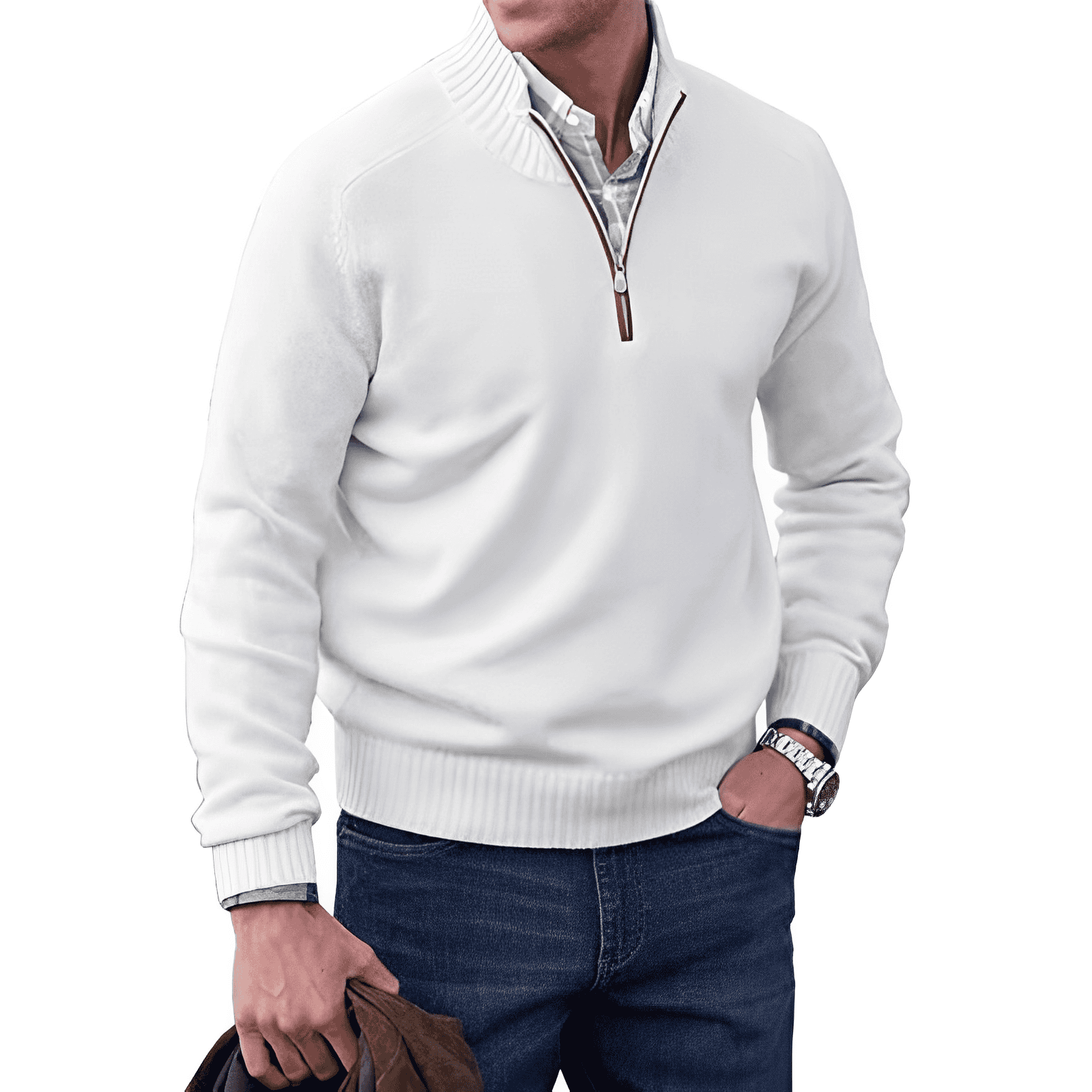 Variant image for Herrenpullover Grau Größe M Strick Viertel-Zip-43