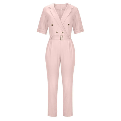 Variant image for Lena Jumpsuit Damen Elegant - Doppelbrust Wrap Design - V-Ausschnitt - Kurzarm - Schwarz - Perfekt Für Festliche Anlässe-5