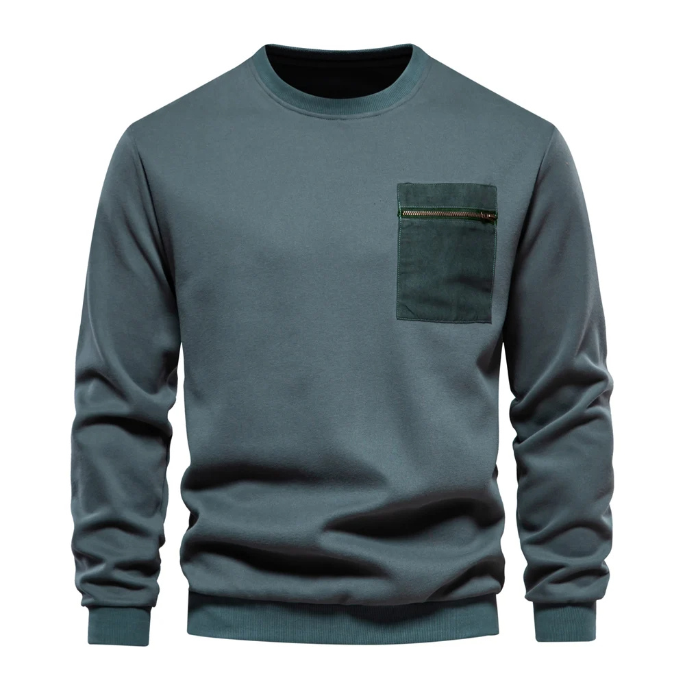 Variant image for Herrenpullover Grau Größe M Baumwolle mit Reißverschlusstasche und Rundhalsausschnitt-11