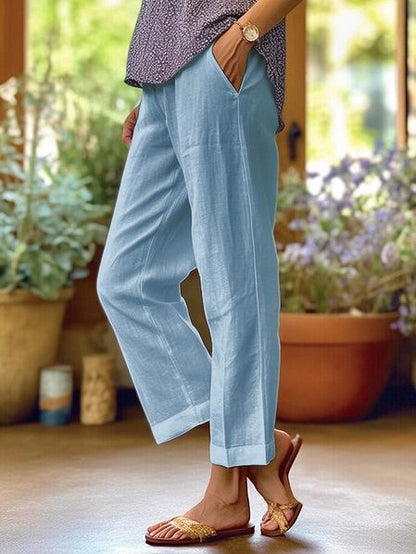 Anna's Weiße Leinenhose Damen – Lässig, Knöchellang, Atmungsaktiv, Stilvoll-5