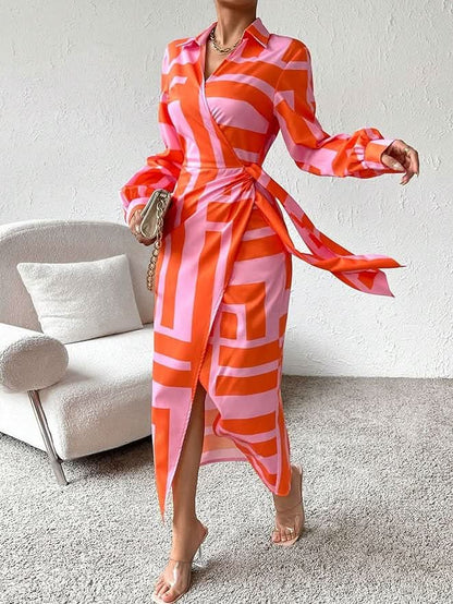 Mia – Elegantes Wickelkleid Damen Sommer Midi mit Muster für Brunch und Sommerpartys-4