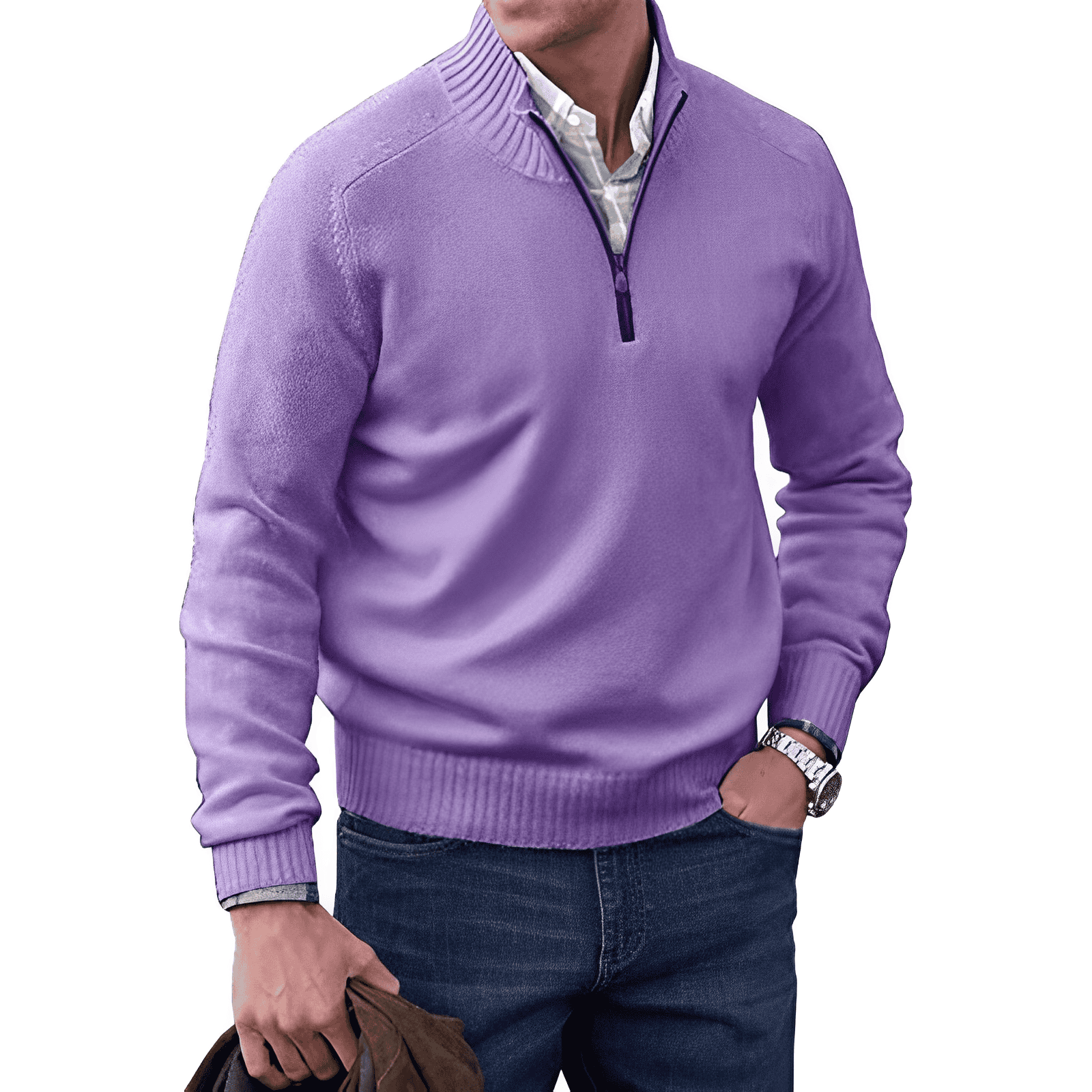 Herrenpullover Grau Größe M Strick Viertel-Zip-5