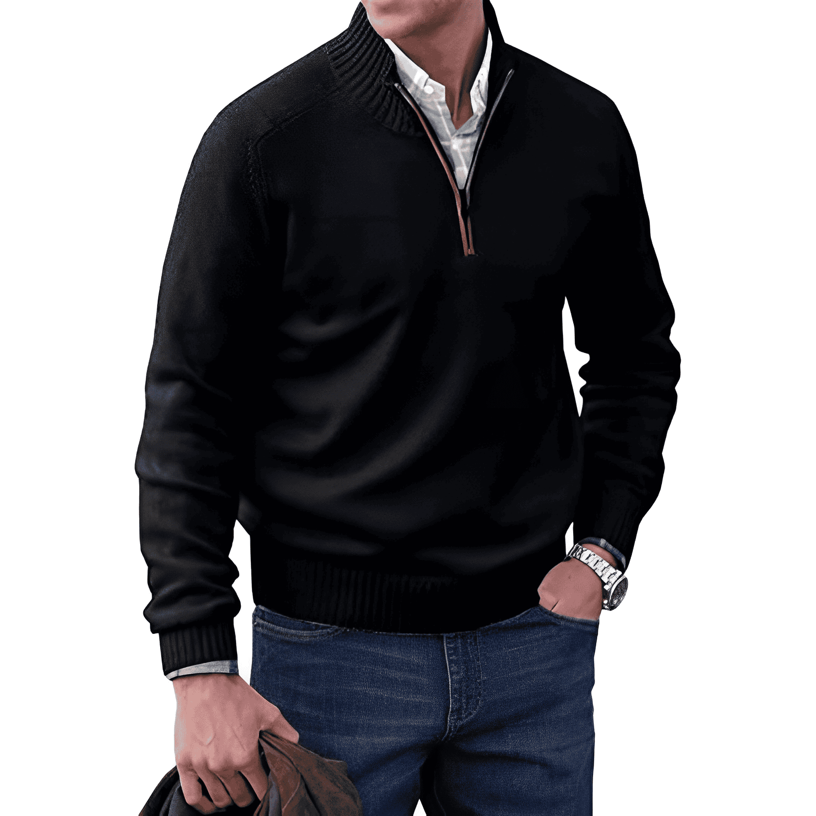 Herrenpullover Grau Größe M Strick Viertel-Zip-2