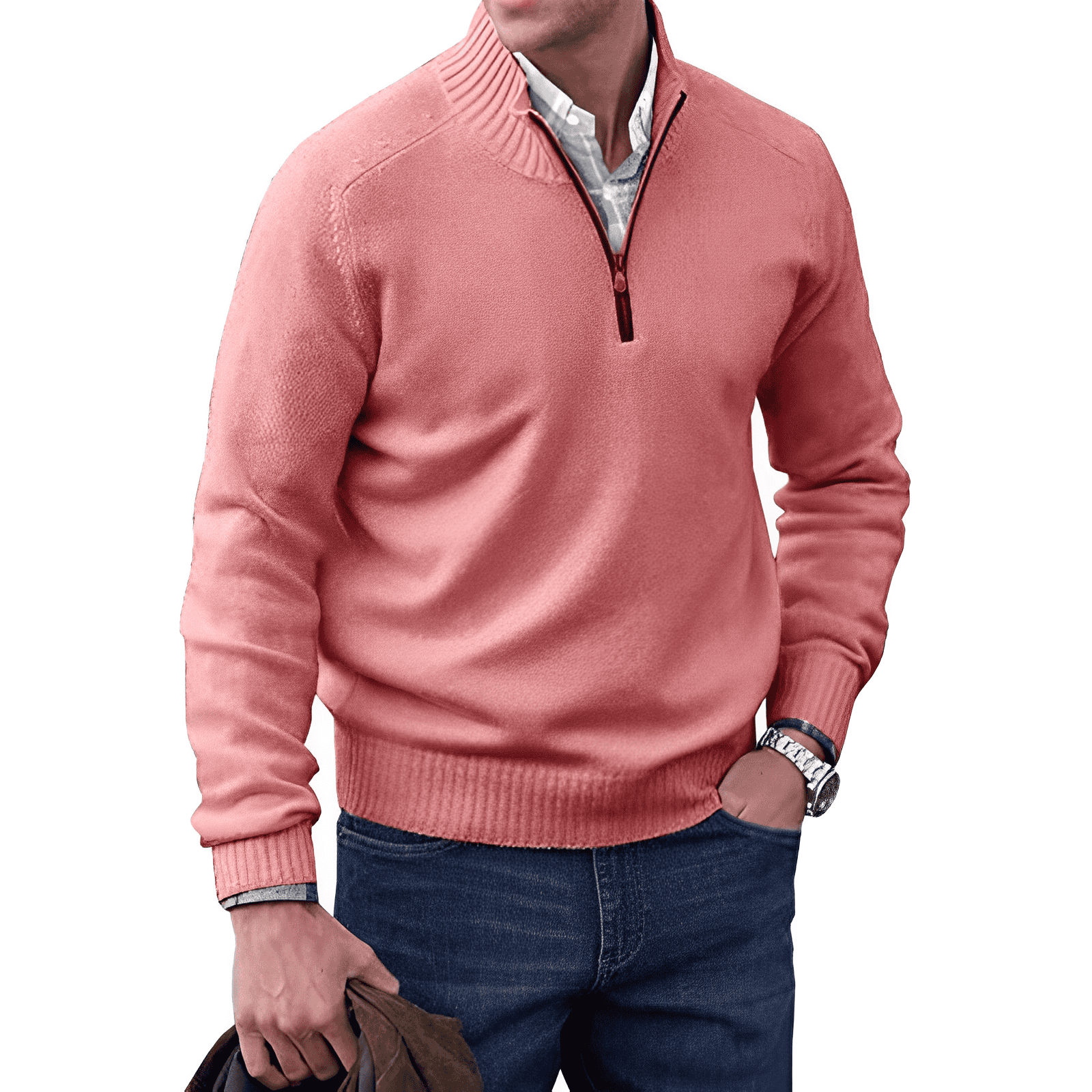 Herrenpullover Grau Größe M Strick Viertel-Zip-4