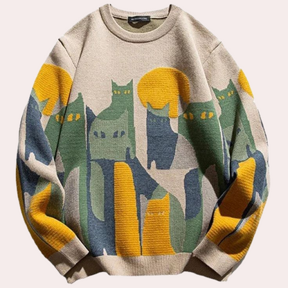 Variant image for Herrenpullover Aprikose Größe M Polyester Katzendruck-5