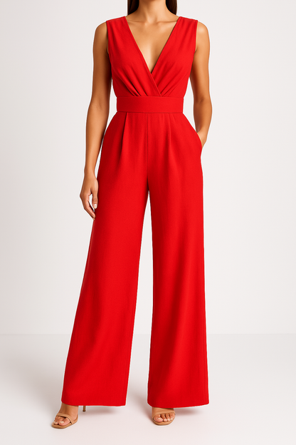 Orion Eleganter Jumpsuit Damen Ärmellos V-Ausschnitt Slim Fit Festlich Hochzeitsmode-1