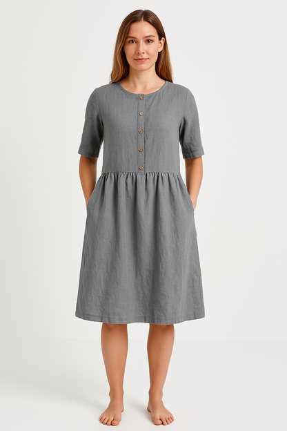 Variant image for Lena Damen Midi Kleid - Baumwollmischung - Entspannte Passform - Kurzarm - Praktische Taschen - Sommerkleider Damen-13