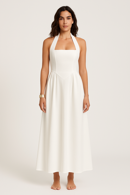 Lena Damen Halter Neck Kleid - Rückenloses Maxi Abendkleid für Elegante Anlässe Sommer-2