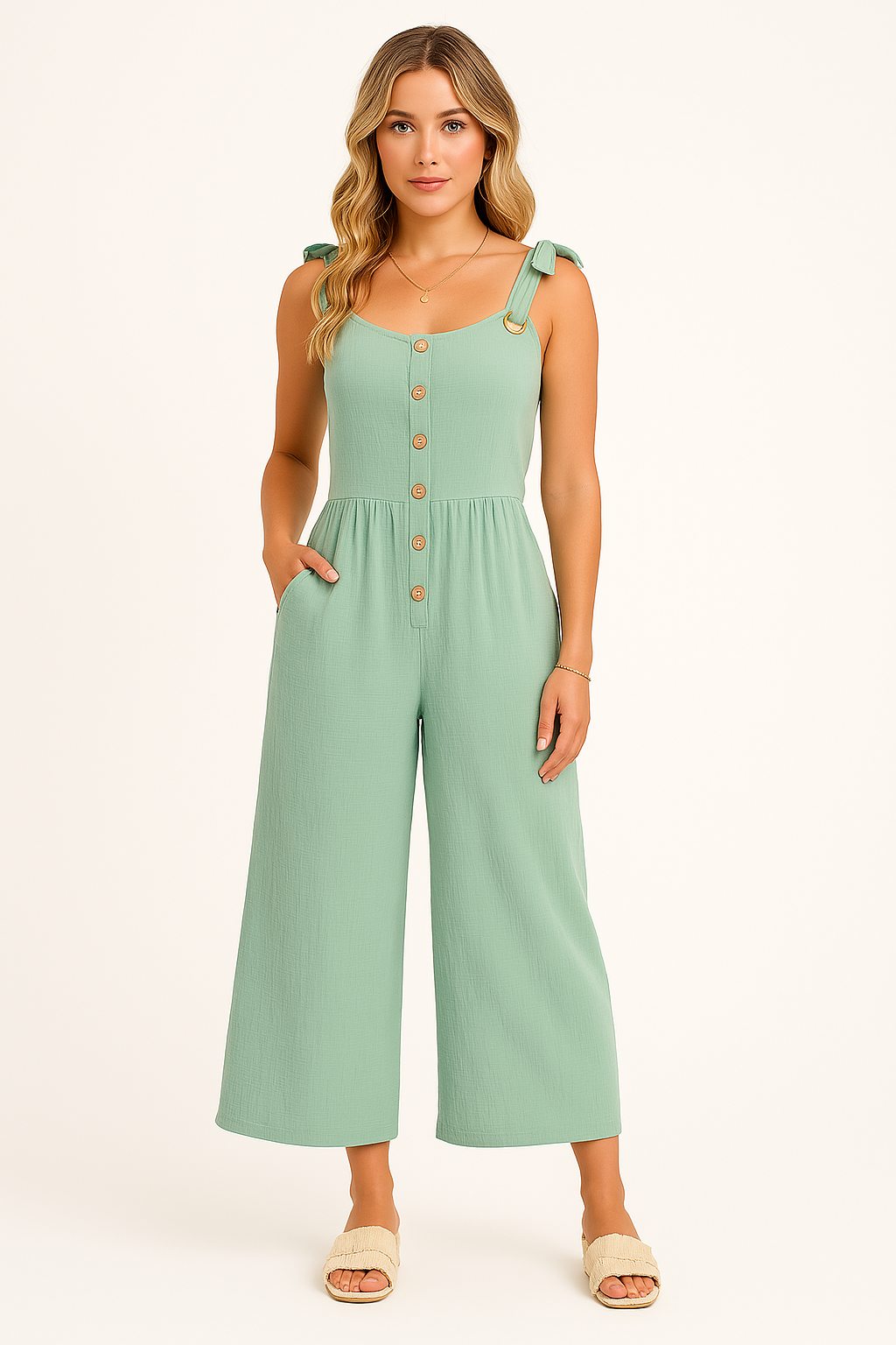 Variant image for Lena Damen Jumpsuit Sommer - Eleganter Overall mit Weitem Bein und Knopf-Detail, Schwarz Baumwollmischung-5