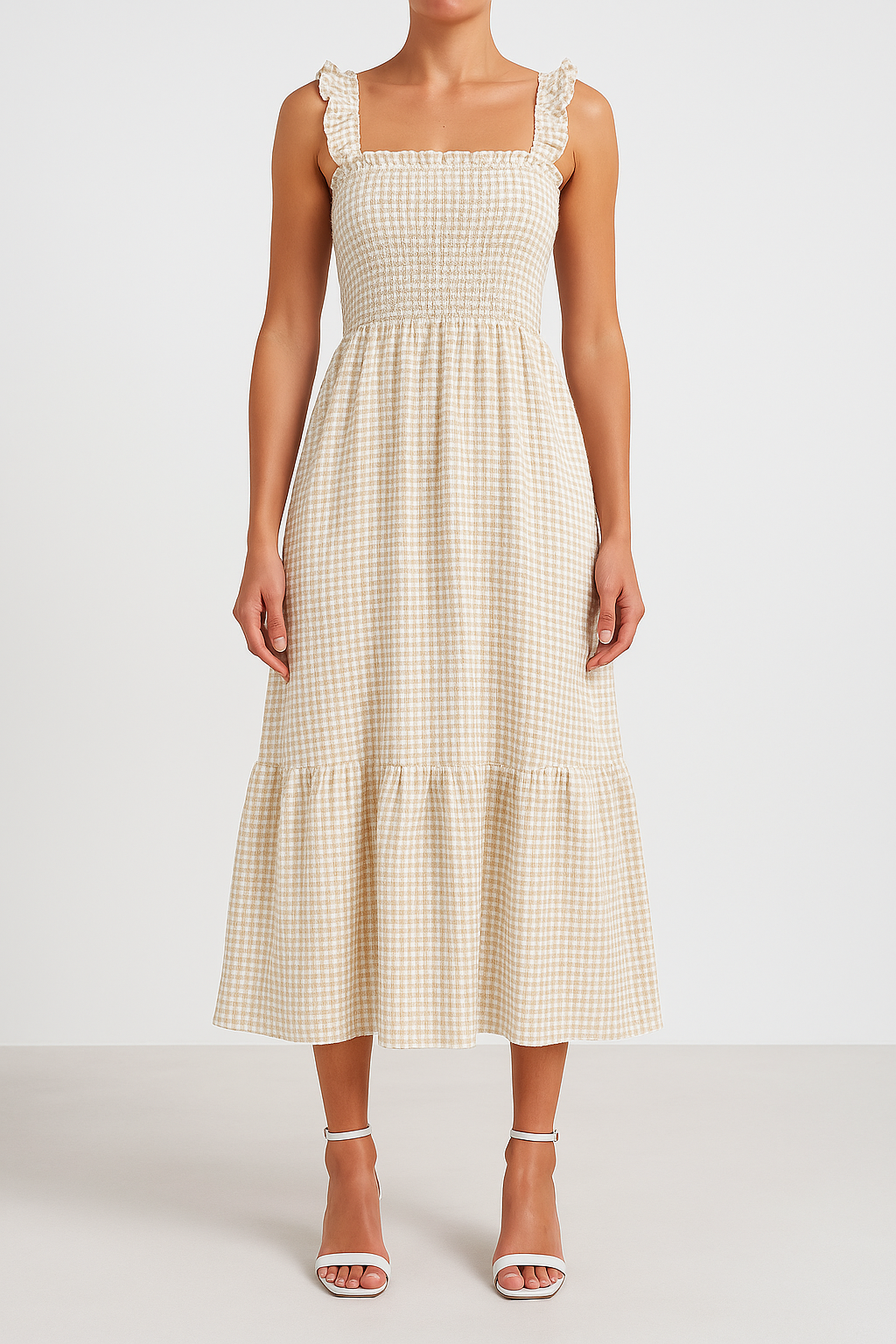 Variant image for Lena A-Linie Kleid Damen mit Smocked Mieder und Maxirock – Kariertes Musterdesign für Frühling/Sommer-1