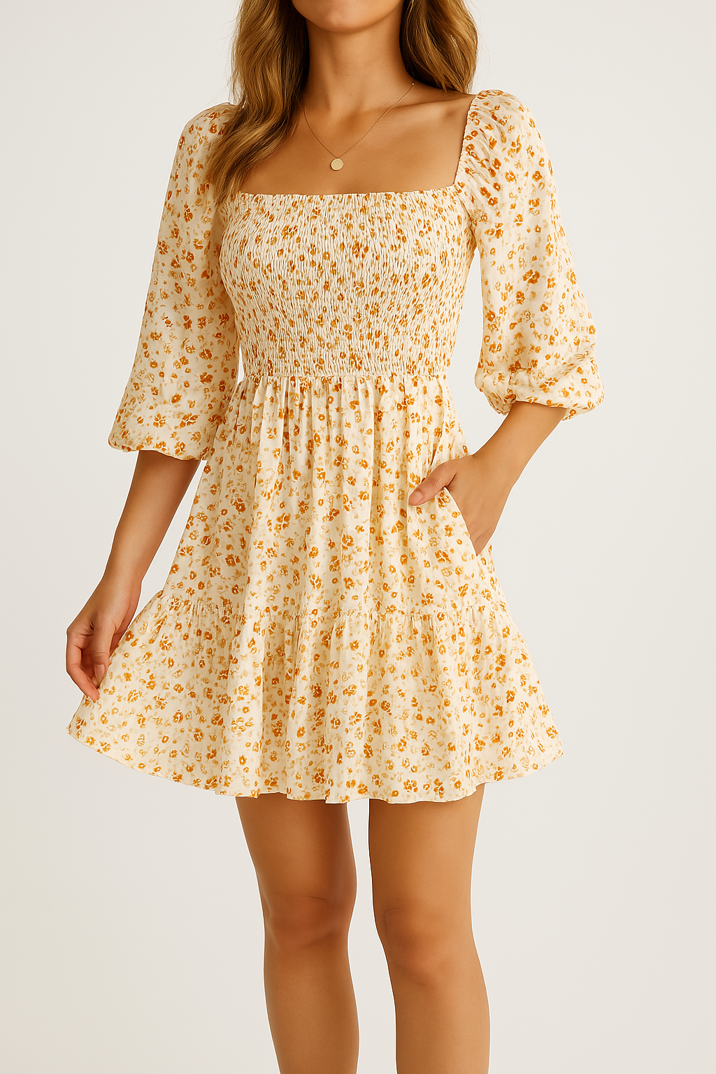 Variant image for Damen A-Line Kleid Blau Größe M Baumwollmischung Blumendruck Kurzarm Sommerkleid-1