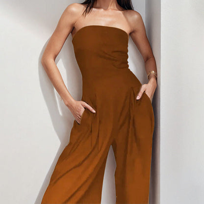 Variant image for Lena Damen Jumpsuit Festlich Trägerlos Satin Elegant Weites Bein für Hochzeit und Abendveranstaltungen-1