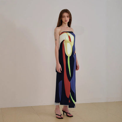 Variant image for Lena Trägerloses Midi-Kleid Damen - Leichter Stoff, Fließende Passform, Abstrakter Druck, Ideal für Sommer und Abendveranstaltungen-5