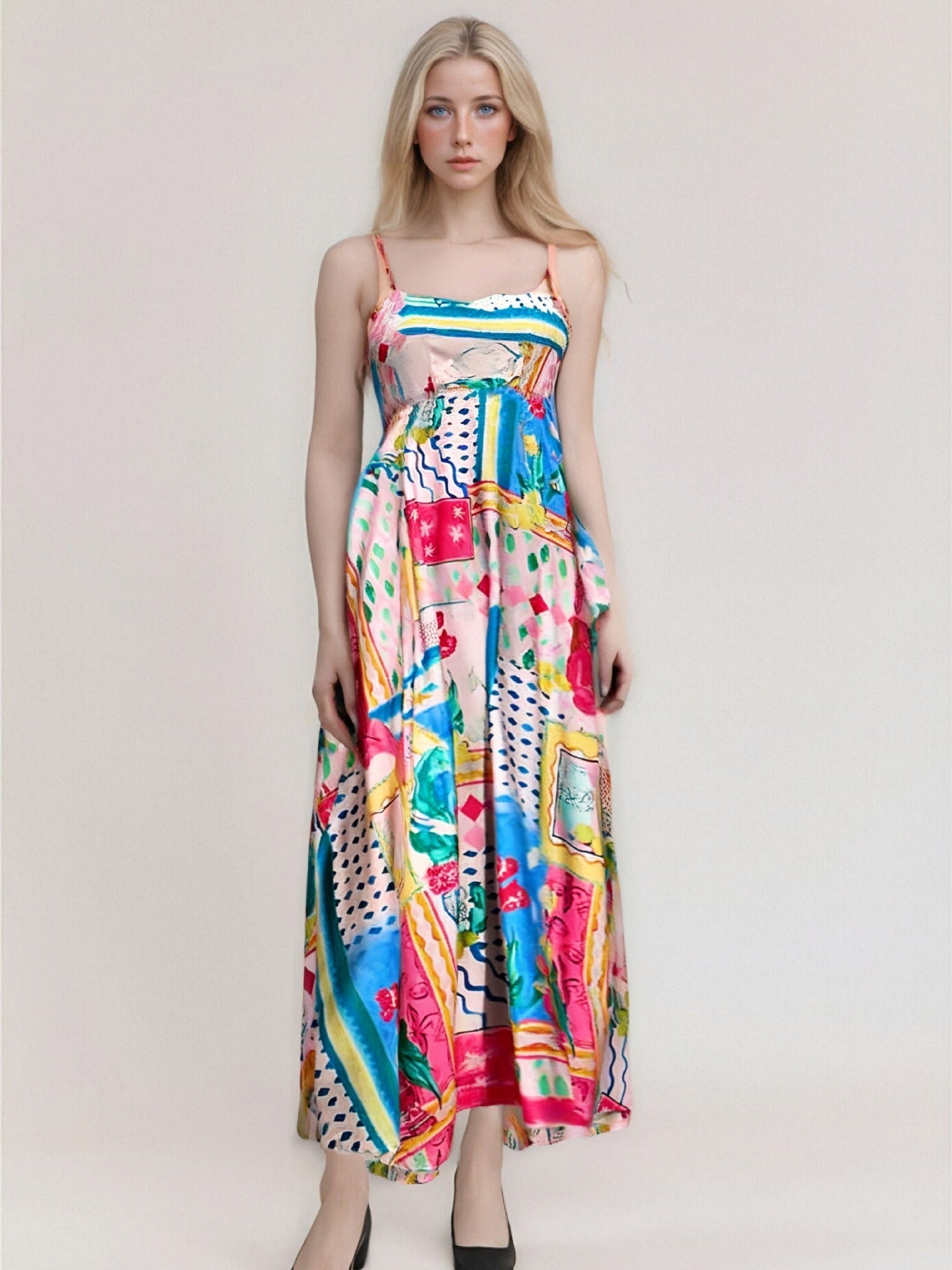 Variant image for Lena Maxikleid für Frauen - Trägerlos - Hohe Taille - Abstrakter Druck - Leicht und Fließend-33