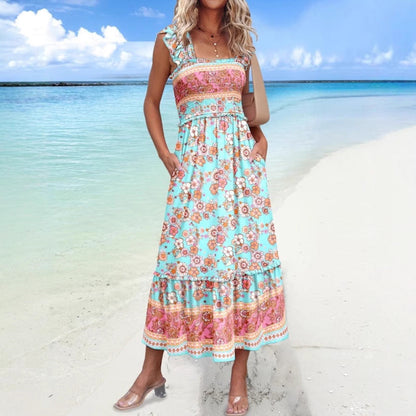 Variant image for Lena Damen Midi Kleid - Baumwollmischung, Rüschenärmel, Sommerkleider für Ungezwungene Anlässe-5